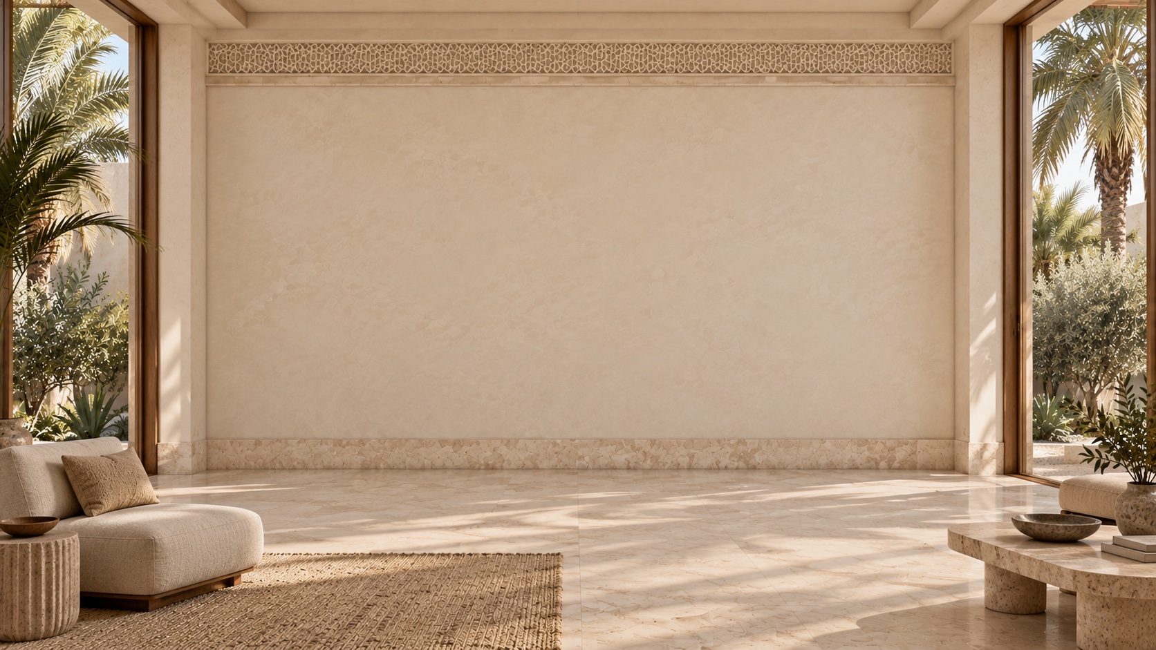 Palm Room, a virtual gallery interior for paintings by Ilka Schulz